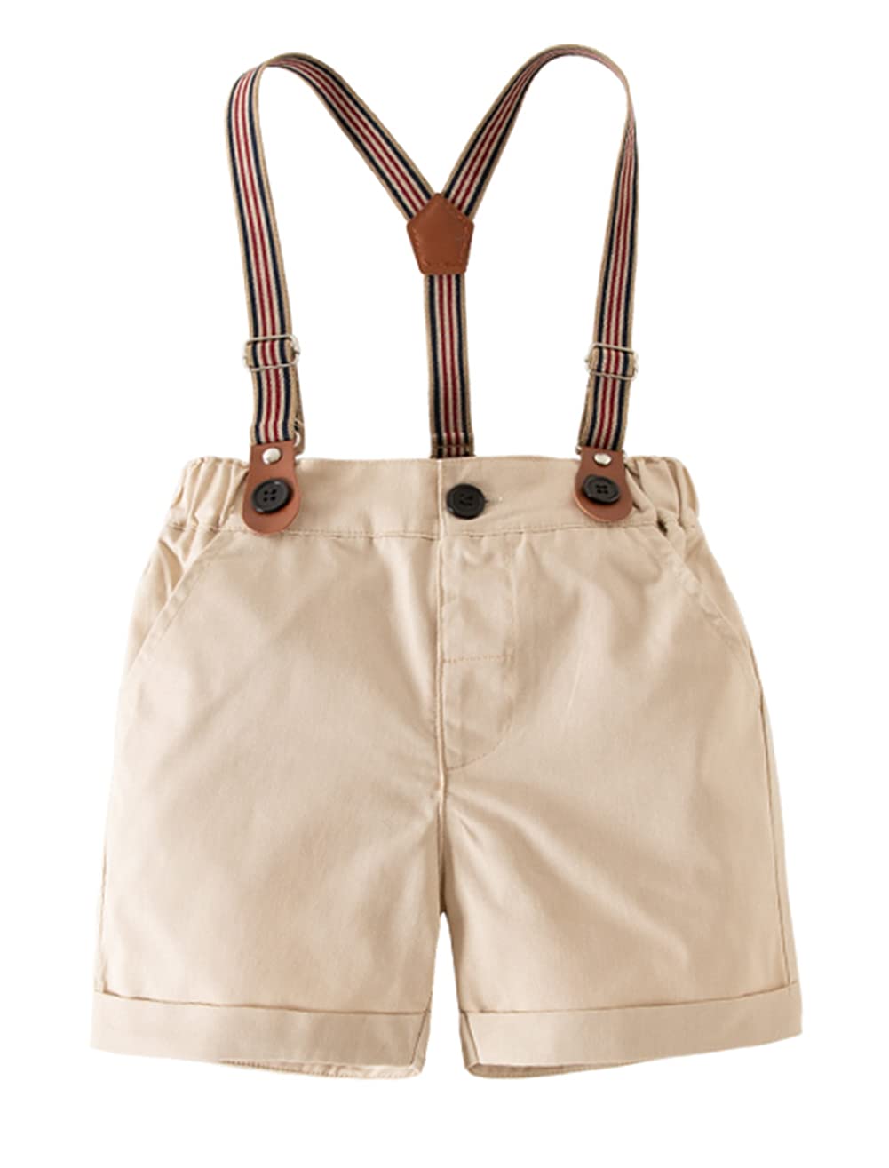 stylesilove Toddler Little Boys Classic Cotton Chino Shorts with Stripe Suspenders for Casual, Formal Wear, Special Occasions