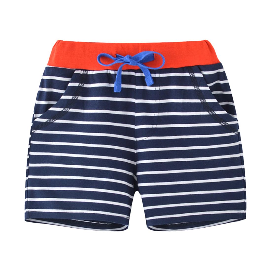 stylesilove Toddler Little Boys Striped Blue Elastic Drawstring Shorts with Pocket Summer Pull-On Everyday Cotton Shorts