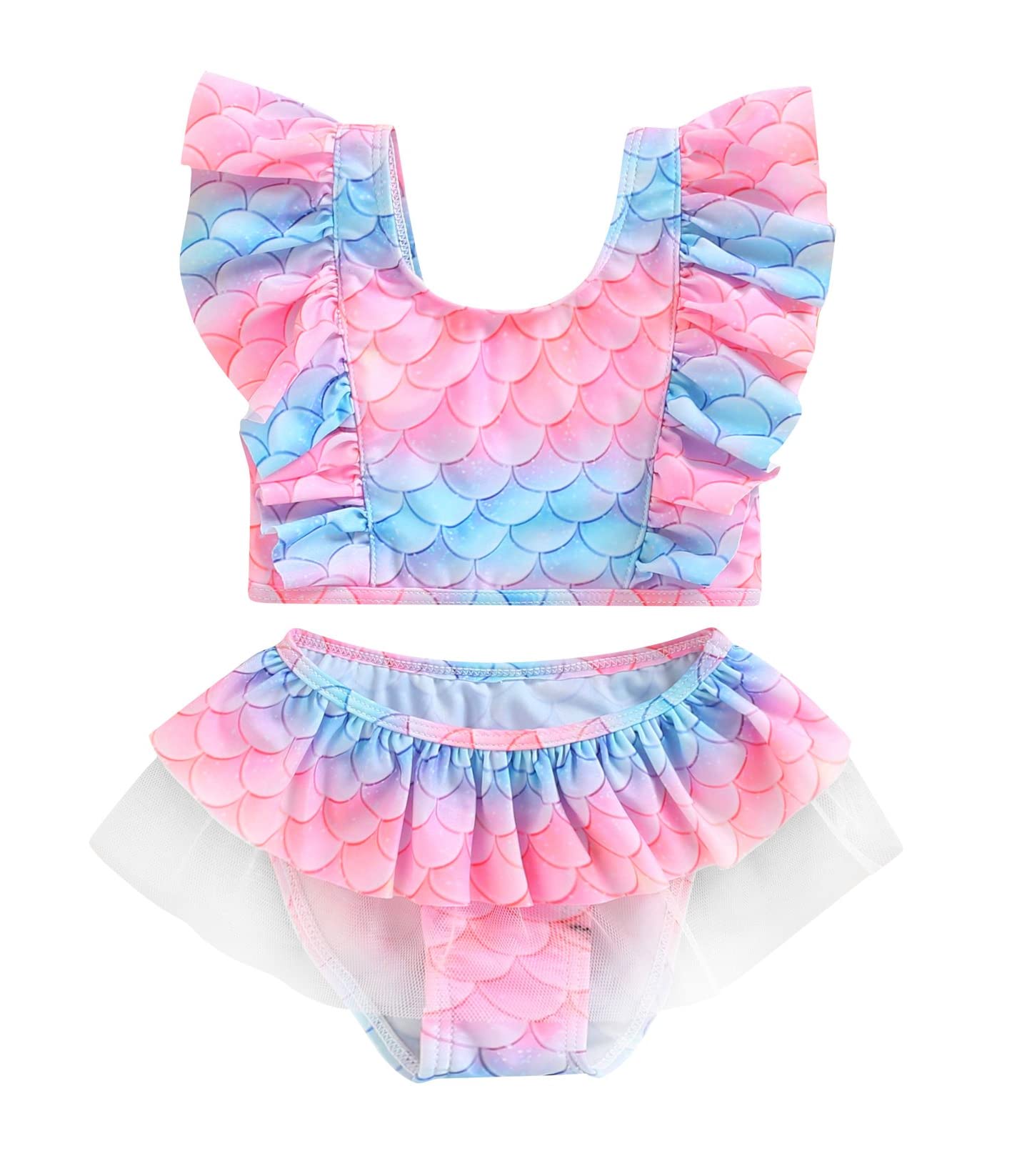 stylesilove Toddler Kid Girls Ice Cream Printed Ruffle 2pcs Bikini Set Flutter Tankini Swimsuit Bathing Suit Beach Swimwear