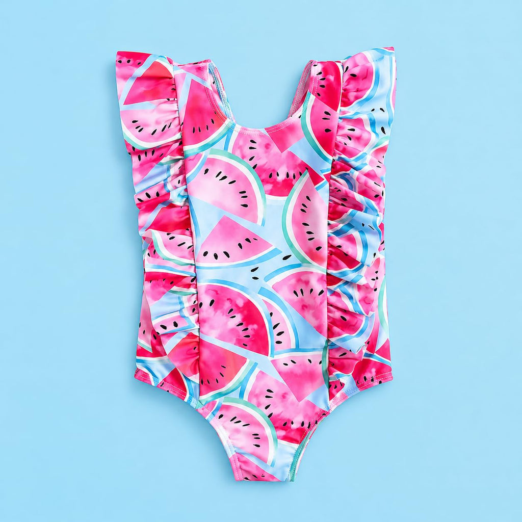 Stylesilove Toddler Girls Watermelon One Piece Swimsuit Ruffle Swimwear