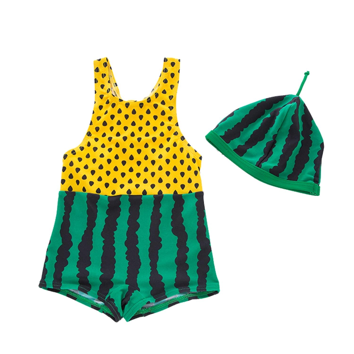 Styles I Love Baby Toddler Boy Watermelon One-Piece Swimsuit with Hat 2pcs Set Green Bathing Suit Beach Pool Swimwear