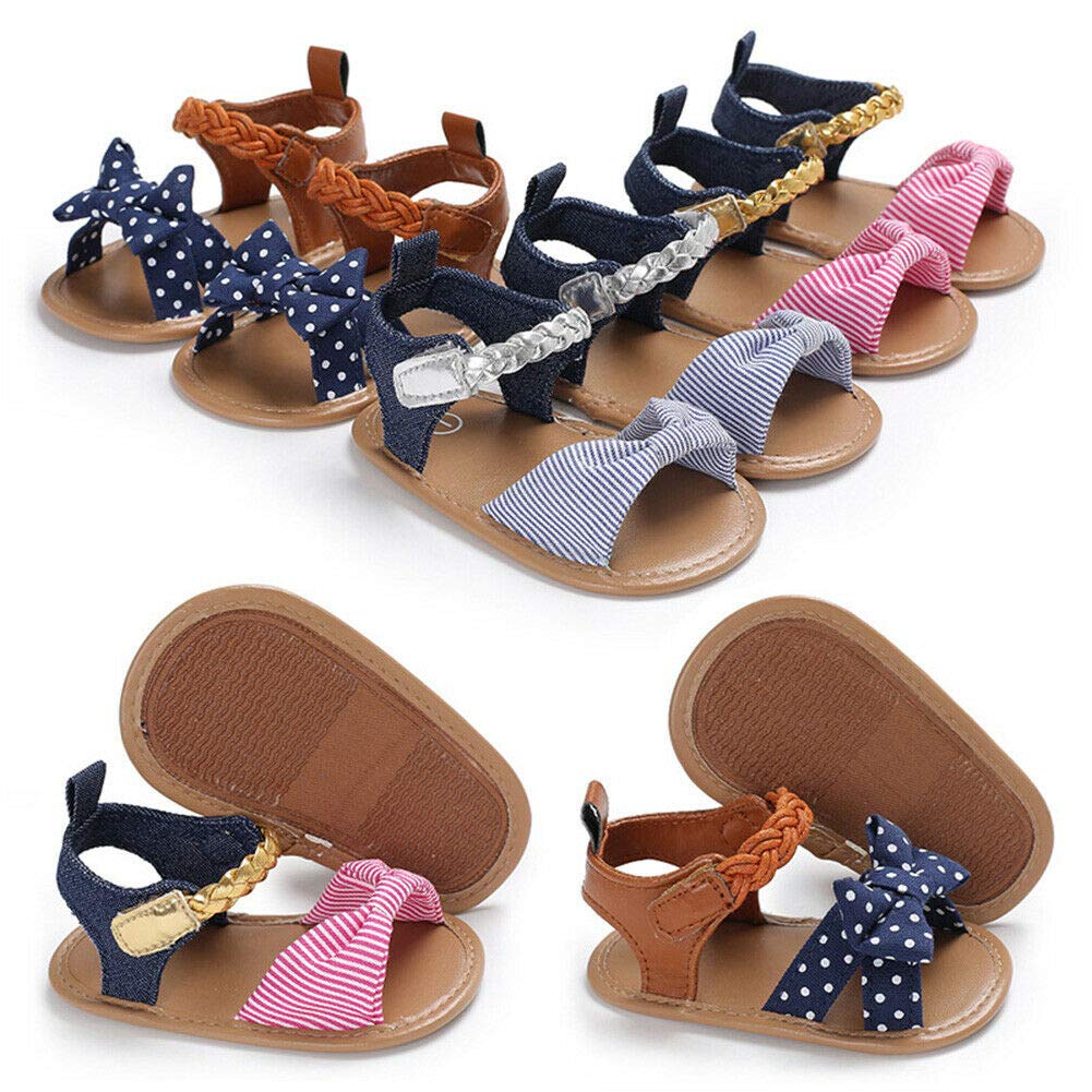 stylesilove Baby Toddler Girl Bowknot Sandals Soft Sole Anti-Slip Crib Shoes Prewalker 0-18M, 5 Colors