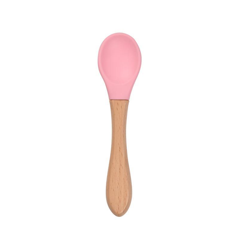 2PCS Bamboo Training Spoons Organic Soft Baby Feeding Silicone Tip Spoon Scoop Easy Grip Handle Toddlers Infant Gifts For Parents