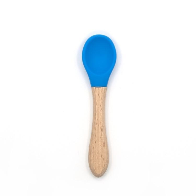 2PCS Bamboo Training Spoons Organic Soft Baby Feeding Silicone Tip Spoon Scoop Easy Grip Handle Toddlers Infant Gifts For Parents