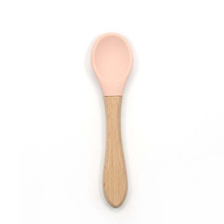 2PCS Bamboo Training Spoons Organic Soft Baby Feeding Silicone Tip Spoon Scoop Easy Grip Handle Toddlers Infant Gifts For Parents