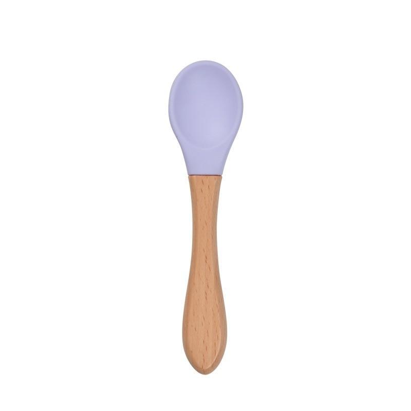 2PCS Bamboo Training Spoons Organic Soft Baby Feeding Silicone Tip Spoon Scoop Easy Grip Handle Toddlers Infant Gifts For Parents