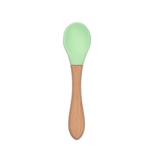 2PCS Bamboo Training Spoons Organic Soft Baby Feeding Silicone Tip Spoon Scoop Easy Grip Handle Toddlers Infant Gifts For Parents