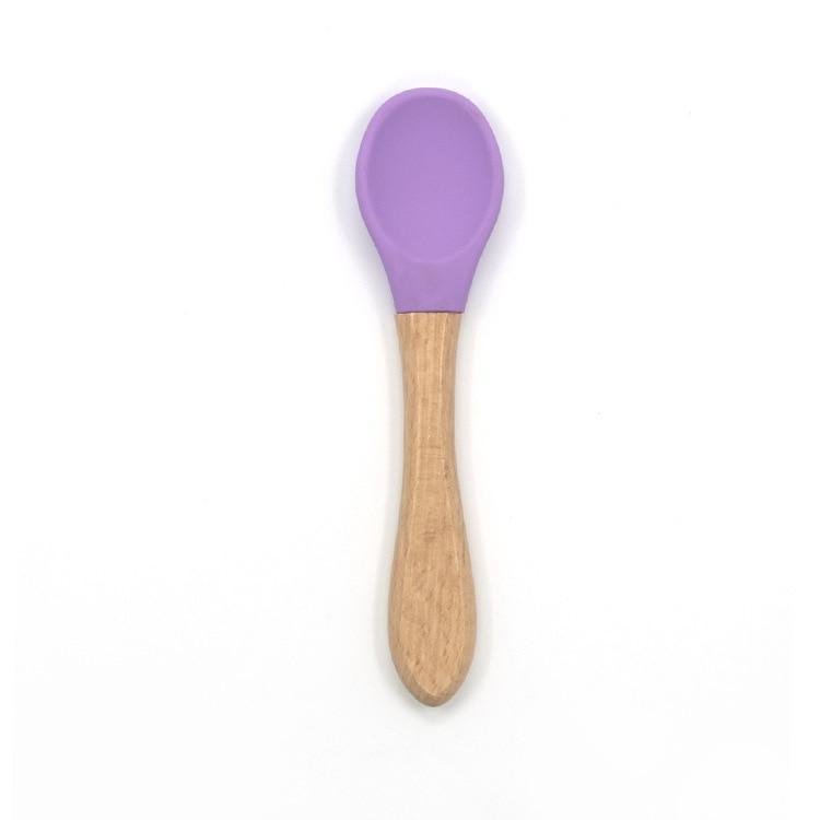 2PCS Bamboo Training Spoons Organic Soft Baby Feeding Silicone Tip Spoon Scoop Easy Grip Handle Toddlers Infant Gifts For Parents