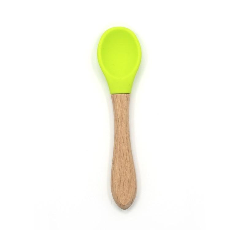 2PCS Bamboo Training Spoons Organic Soft Baby Feeding Silicone Tip Spoon Scoop Easy Grip Handle Toddlers Infant Gifts For Parents