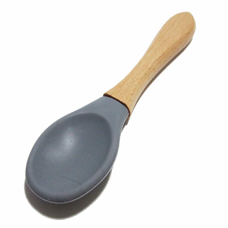 New Colors Baby Wooden Spoon Organic Silicone Tip Toddlers Infant Feeding Spoon Food Grade Material Soft Tableware