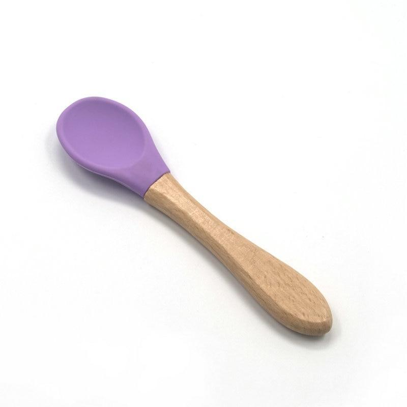 2PCS Bamboo Training Spoons Organic Soft Baby Feeding Silicone Tip Spoon Scoop Easy Grip Handle Toddlers Infant Gifts For Parents