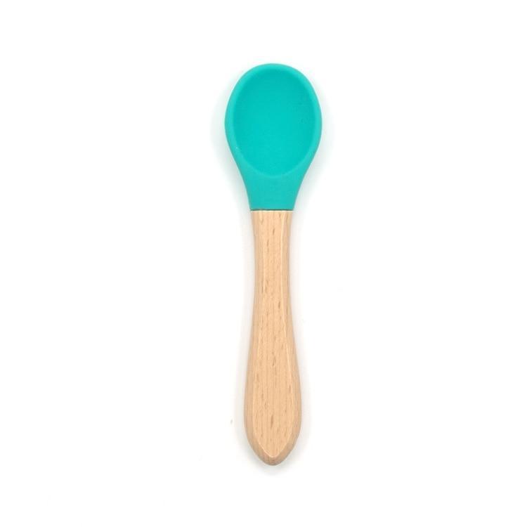 2PCS Bamboo Training Spoons Organic Soft Baby Feeding Silicone Tip Spoon Scoop Easy Grip Handle Toddlers Infant Gifts For Parents