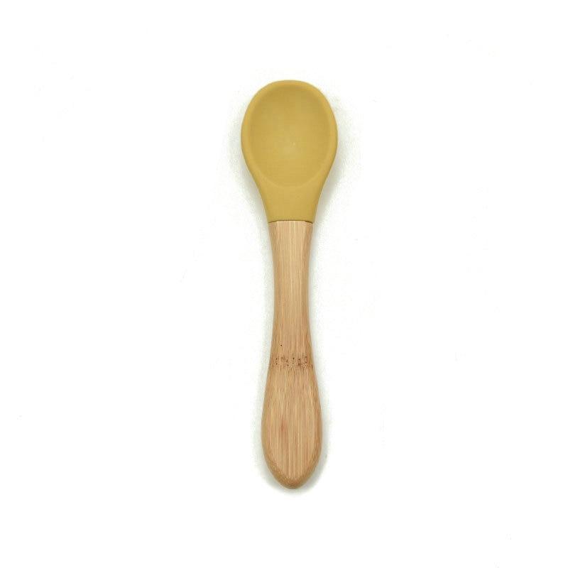 New Colors Baby Wooden Spoon Organic Silicone Tip Toddlers Infant Feeding Spoon Food Grade Material Soft Tableware