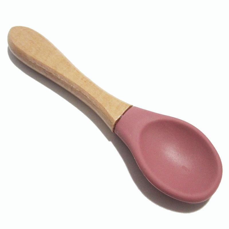 New Colors Baby Wooden Spoon Organic Silicone Tip Toddlers Infant Feeding Spoon Food Grade Material Soft Tableware