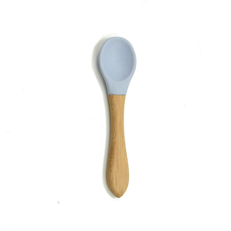 New Colors Baby Wooden Spoon Organic Silicone Tip Toddlers Infant Feeding Spoon Food Grade Material Soft Tableware