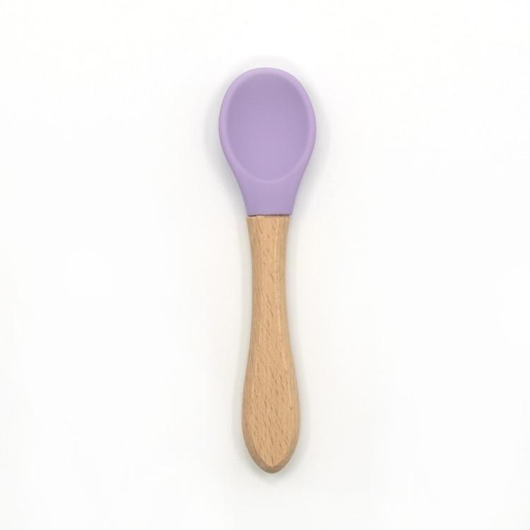2PCS Bamboo Training Spoons Organic Soft Baby Feeding Silicone Tip Spoon Scoop Easy Grip Handle Toddlers Infant Gifts For Parents