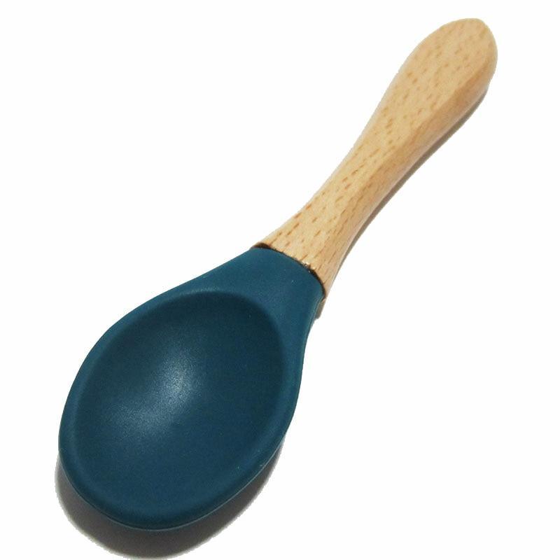 New Colors Baby Wooden Spoon Organic Silicone Tip Toddlers Infant Feeding Spoon Food Grade Material Soft Tableware