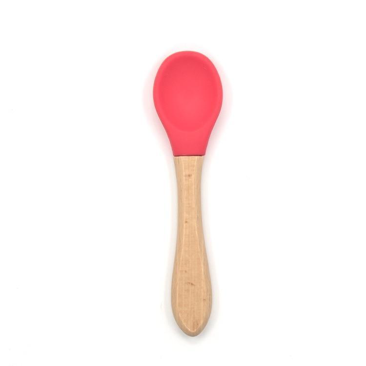2PCS Bamboo Training Spoons Organic Soft Baby Feeding Silicone Tip Spoon Scoop Easy Grip Handle Toddlers Infant Gifts For Parents