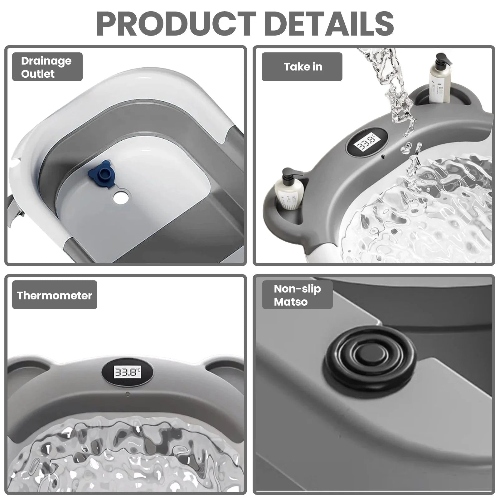 Portable Collapsible Baby Bathtub with Thermometer