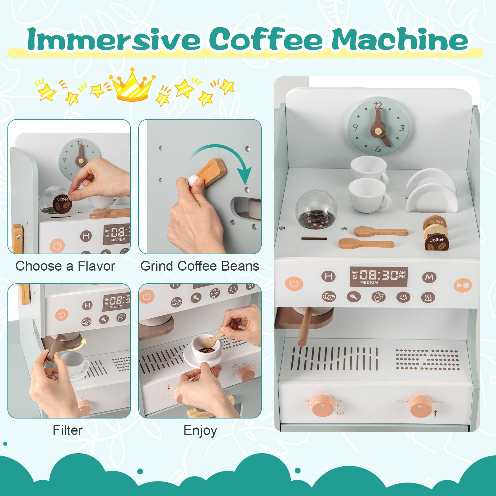 Wooden Kids Grocery Store Playset Pretend Play Supermarket-Green