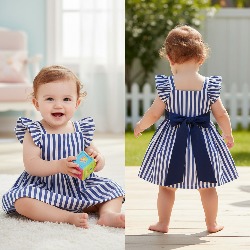 Toddler Girl Blue Striped Dress – Soft & Stylish Outfit