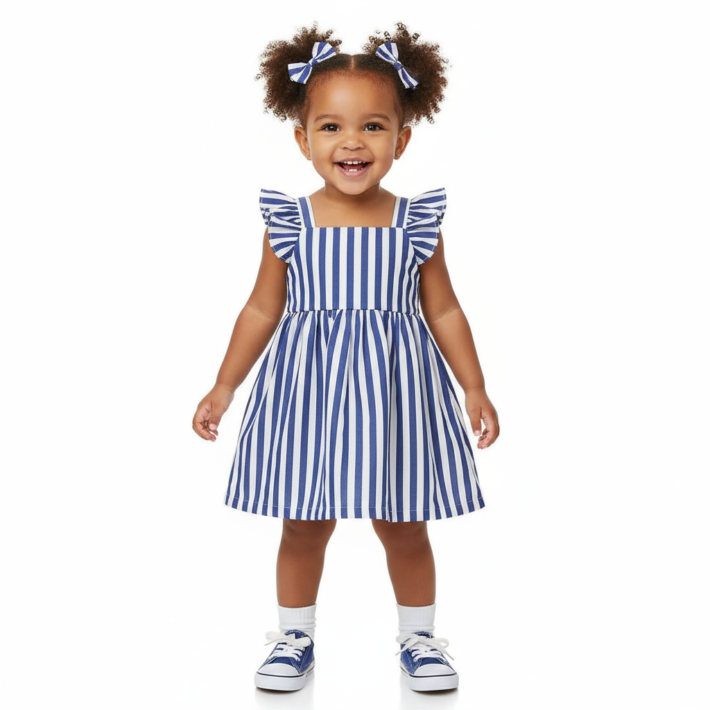 Toddler Girl Blue Striped Dress – Soft & Stylish Outfit